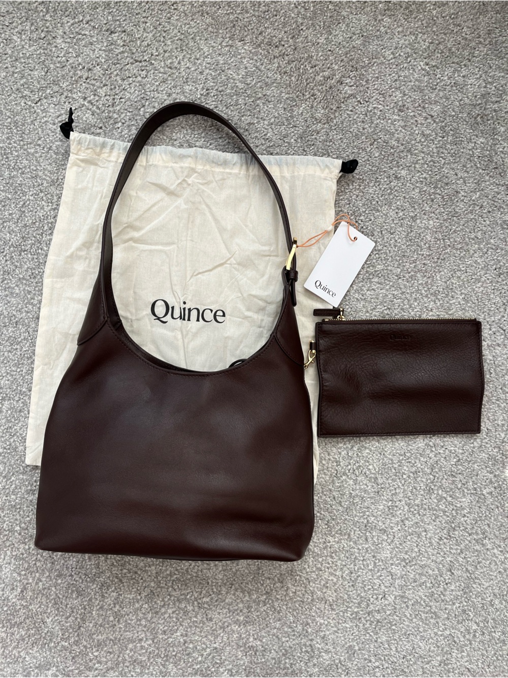NWT Quince Demi Small Brown Leather Shoulder Bag with Matching Wallet & Dust Bag
